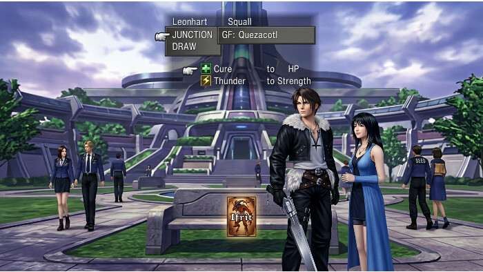 Featured thumbnail voor Final Fantasy VIII op PS met de hoofdpersonages in een stijlvolle, donkere sci-fi setting