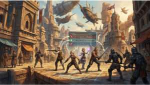 Thumbnail voor Final Fantasy XII op PS met een personage in pantser tegen een politieke, fantasiewereld-achtergrond