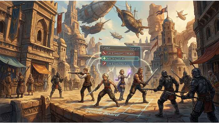 Thumbnail voor Final Fantasy XII op PS met een personage in pantser tegen een politieke, fantasiewereld-achtergrond