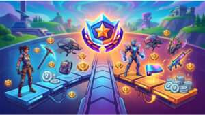 Fortnite featured thumbnail met titel over Battle Pass beloningen en compleet overzicht