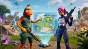 Fortnite featured thumbnail over v41.10 met Gone Wild en forum-chaos, met een Fortnite-personage op de achtergrond