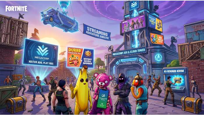 Fortnite thumbnail met Xbox-logo en cloudgaming-advertentie thema voor artikel over impact op game-ontwerp