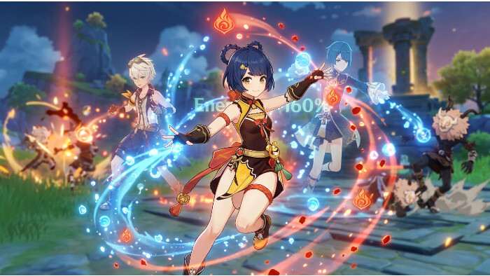 Genshin Impact thumbnail met Energy Recharge symbool en rekenachtige overlay voor het berekenen van ER