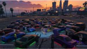 GTA Online thumbnail met een sportauto bij een carmeet, passend bij de TikTok-trend uit het artikel