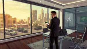 GTA Online featured thumbnail met een CEO in een luxe kantoor, passend bij de gids over een CEO kantoor kopen