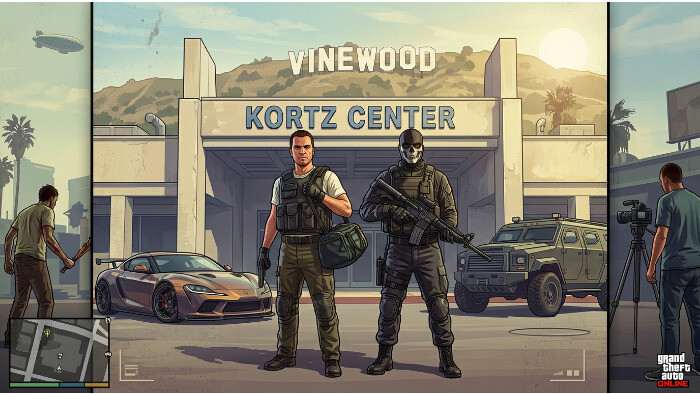 Featured thumbnail voor Grand Theft Auto Online met focus op de Kortz Center Heist en Mission Creator-tools