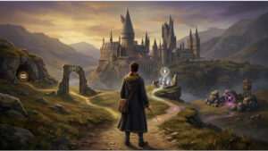 Hogwarts Legacy uitgelichte thumbnail met magische sfeer die het thema van onzichtbare invloed op keuzes verbeeldt