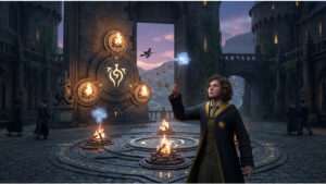 Hogwarts Legacy uitgelichte thumbnail met het kasteel van Hogwarts en magische sfeer, passend bij de vrijheidsparadox