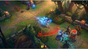 League of Legends thumbnail over roamen als midlaner, met een gestileerde Summoners Rift-achtergrond