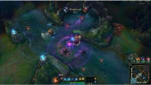 League of Legends thumbnail met een stylized kaart- en warding-look voor tips om je vision score te verhogen