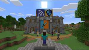 Minecraft uitgelichte thumbnail met blokkerig landschap en titel over ESA die privé servers 'illegaal' noemt