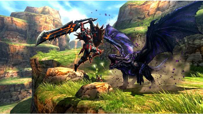 Uitgelichte thumbnail voor Monster Hunter 4 Ultimate op 3DS met een jager die een groot monster confronteert