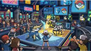 Uitgelichte thumbnail voor Pokemon Black/Pokemon White met Unova-thema en Nintendo DS-stijl vormgeving