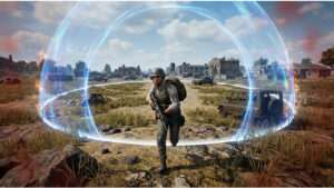 Uitgelichte thumbnail van PUBG: Battlegrounds met een soldaat en een blauwe energiezone die de map sluit