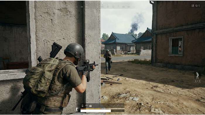 PUBG thumbnail met een soldaat die om een hoek leant om veilig info te peeken zonder damage