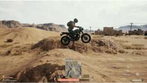 PUBG featured thumbnail met een motorbike stunt, gericht op veilig landen zonder damage