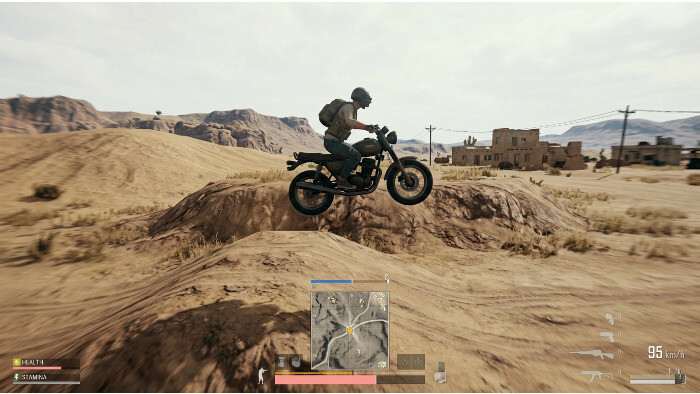 PUBG featured thumbnail met een motorbike stunt, gericht op veilig landen zonder damage
