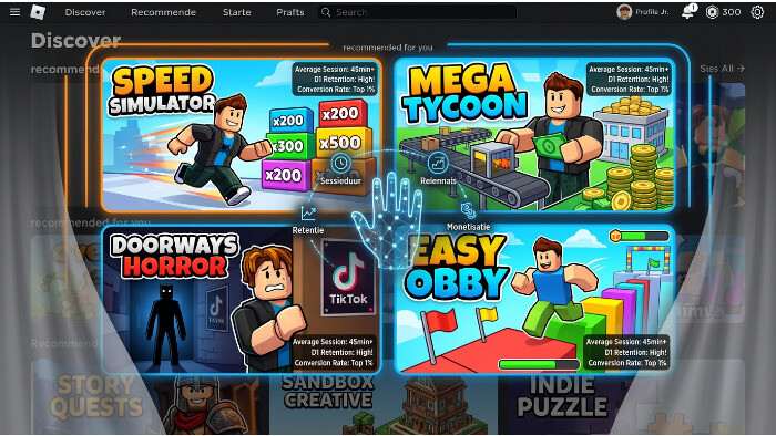 Roblox uitgelichte thumbnail over het algoritme dat bepaalt welke games je te zien krijgt