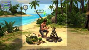 Uitgelichte thumbnail voor The Sims 2: Castaway op Nintendo DS met tropisch eilandthema en overlevingssfeer