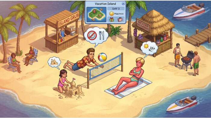 Uitgelichte thumbnail voor The Sims: Vacation met vakantie-thema en Sims-personages voor de originele PC-klassieker