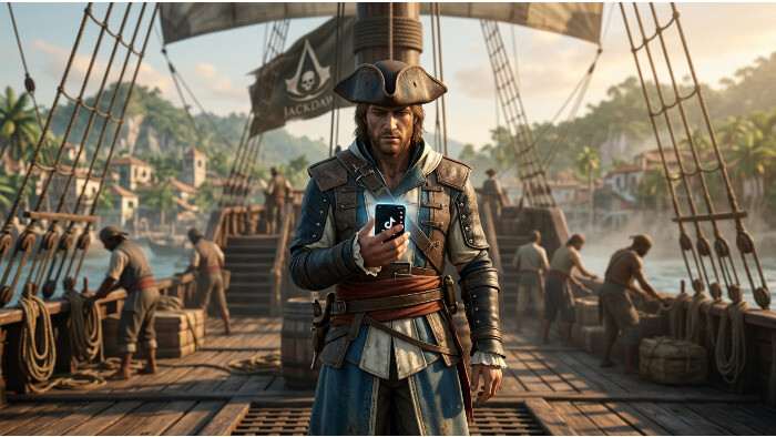Uitgelichte thumbnail voor Assassin's Creed IV: Black Flag met piratenactie, passend bij virale TikTok-memes