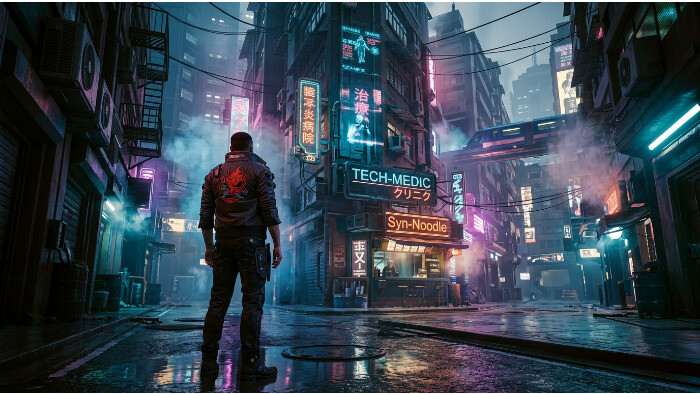 Cyberpunk 2077 thumbnail met neon stadsbeeld dat het Ultra versus High graphics en fps-hit thema benadrukt