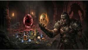 Diablo IV uitgelichte thumbnail met een duistere demon en gloeiende loot-sfeer rond 'nog één run'