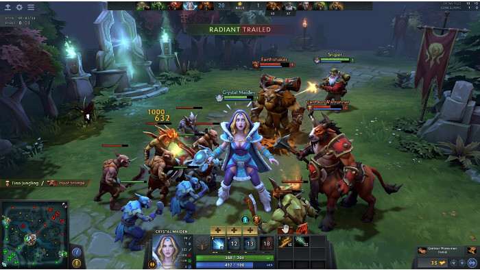 Dota 2 thumbnail met Herald-rang thema over teamwork-memes die snel populair worden op YouTube