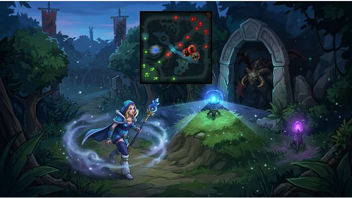 Dota 2 featured thumbnail met minimap en lanes, gericht op map lezen en positionering in plaats van teamfights