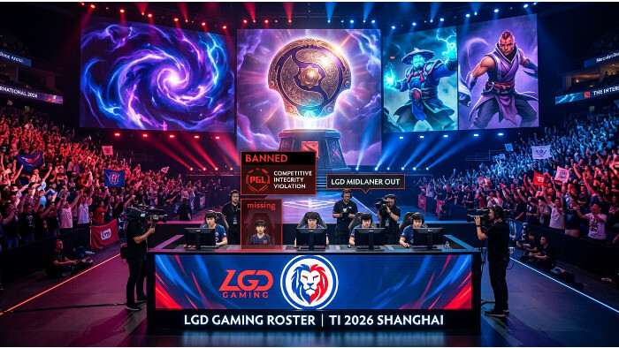 Dota 2 thumbnail met TaiLung-naam en nieuws over verbanning vlak voor The International 2026