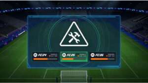 EA Sports FC 25 thumbnail met voetballer en melding dat FC 24, 25 en 26 drie uur offline zijn voor onderhoud
