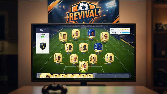 FIFA 17 featured thumbnail met FUT Revival-thema en focus op werkende squads en spelers