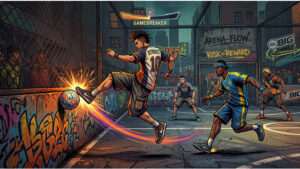 FIFA Street uitgelichte thumbnail met straatvoetballer in arena, gericht op arena-flow en wall-bounces