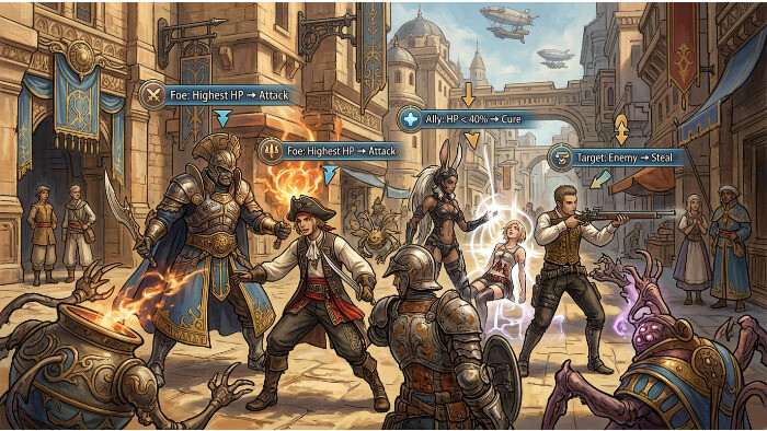 Final Fantasy XII featured thumbnail met personage en titel over het Gambit-systeem dat slimmer voelt dan tactiek