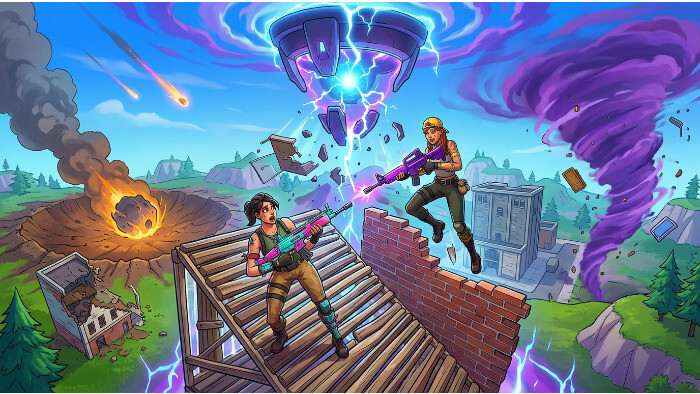 Fortnite featured thumbnail met een arena die terugvecht, passend bij het artikel over extra spanning in gevechten