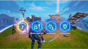 Fortnite featured thumbnail voor een tier list van de beste augments, met gestileerde game-achtergrond