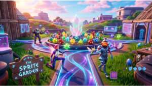 Fortnite featured thumbnail voor Chapter 7 Season 4 met verwijzing naar sprites en de nieuwe locatie Sprite Garden