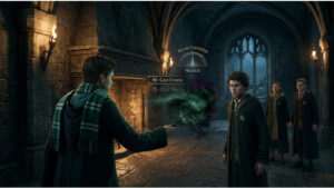 Hogwarts Legacy uitgelichte thumbnail over de illusie van morele keuzes, met een tovenaar en Hogwarts op de achtergrond
