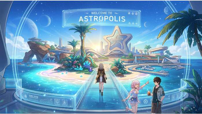 Honkai: Star Rail featured thumbnail over versie 4.5 met Astropolis en zomercontent in een sci-fi stijl