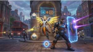 Overwatch featured thumbnail over de live-service reset en Blizzards koerscorrectie met gamebranding op de achtergrond