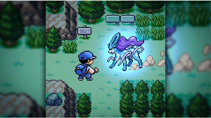 Vierkante thumbnail voor Pokémon Crystal Version met retro Game Boy Color-stijl en prominente titeltekst
