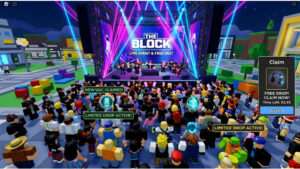 Roblox featured thumbnail met de titel 'The Block' en aandacht voor free UGC-drops en 60.000 spelers