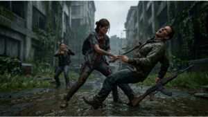 Vierkante thumbnail voor The Last of Us Part II met donkere sfeer, passend bij artikel over geweld en tempo