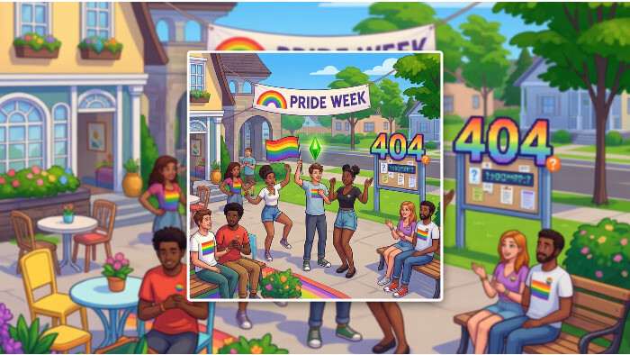 Uitgelichte thumbnail voor The Sims 4 over verdwenen LGBTQ+-pagina’s, met game-art en nieuwsheadline