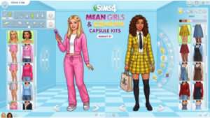 The Sims 4 uitgelichte thumbnail over de Mean Girls en Clueless fashion kits die op 27 augustus verschijnen
