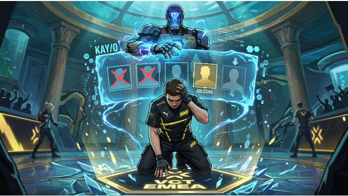 Valorant featured thumbnail over NAVI dat een speler aan de kant zet in VCT EMEA