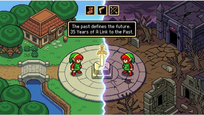 Featured thumbnail voor The Legend of Zelda: A Link to the Past ter ere van 35 jaar, met Link in pixelart-stijl