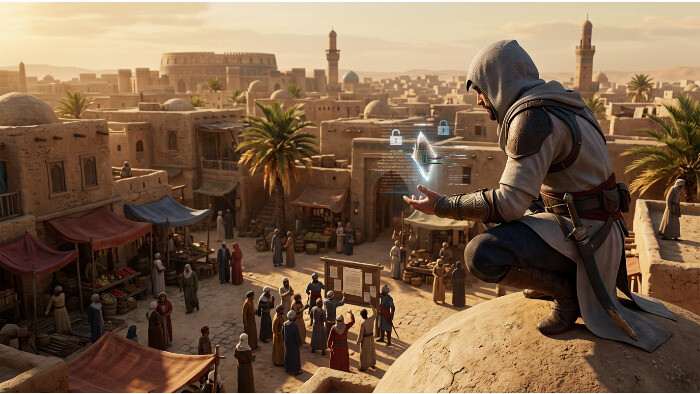 Uitgelichte thumbnail over Assassin's Creed Mirage met Denuvo-rechtszaak tegen een crackmaker als onderwerp