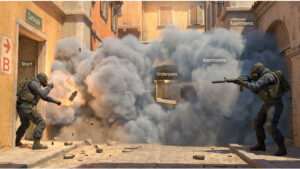 Uitgelichte thumbnail voor Counter-Strike 2 over wolken, rook en zichtlijnen in tactische shooters