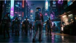 Cyberpunk 2077 featured thumbnail over een degelijke third-person mod met neon sci-fi sfeer